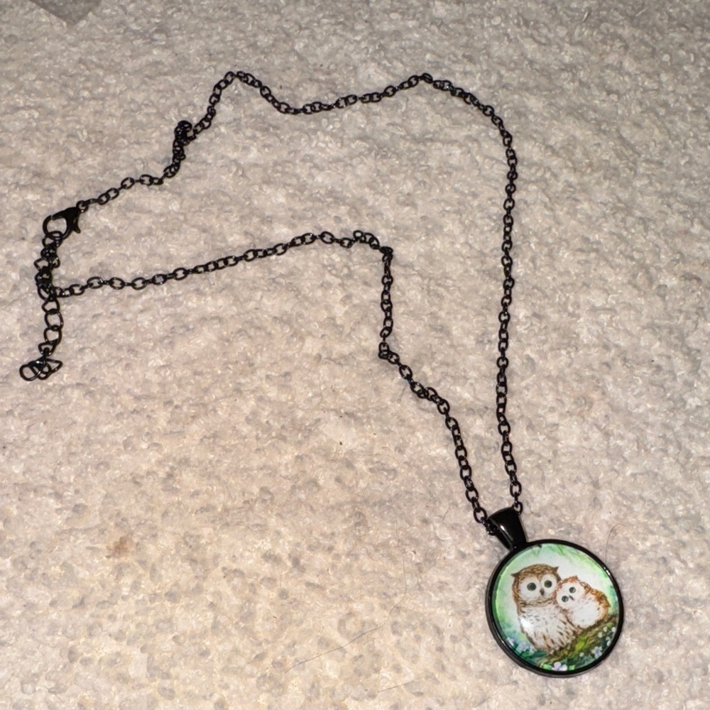 Owl Pendant Necklace - Black Chain